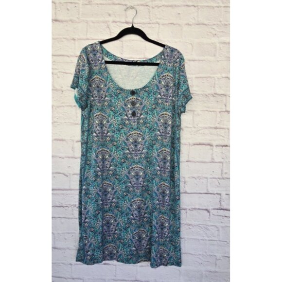 J Jill Fresh Teal Paisley Bottom Back Dress Size Large Viscose - Picture 14 of 16